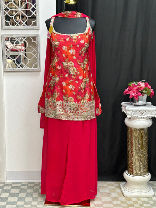 Chinon silk sharara suit