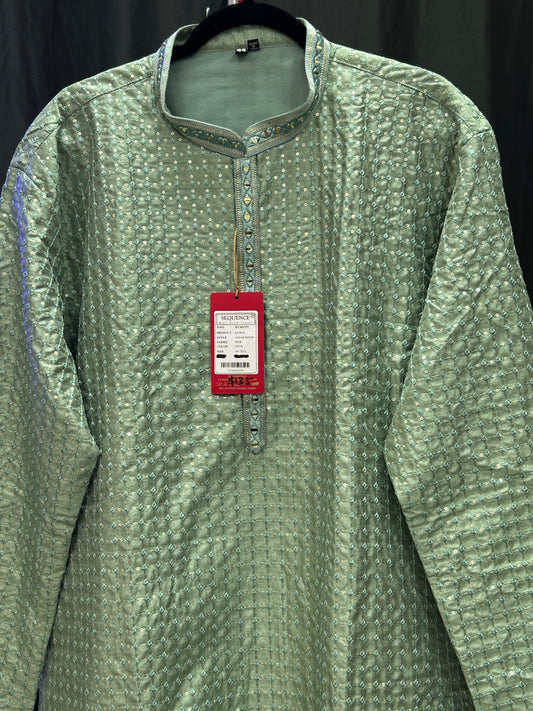 Silk kurta pajama with embroidery and mirror work