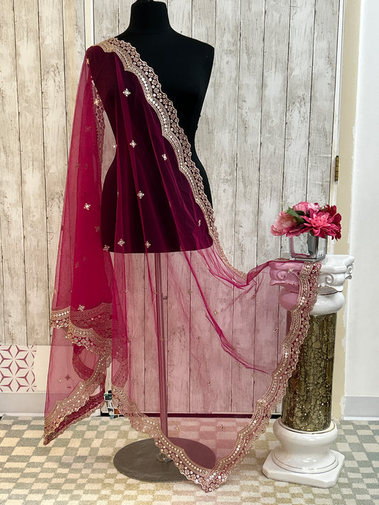 Mirror work dupatta: dark pink