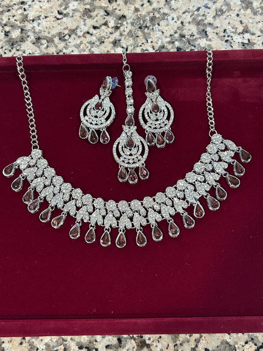 Party wear necklace set | necklace with earrings and maang Teeka