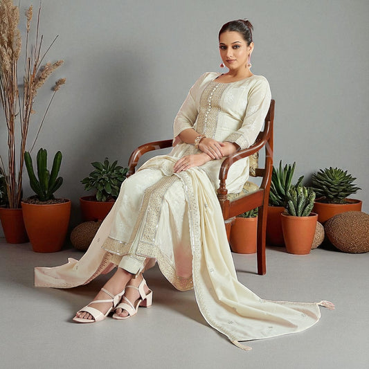 Off white silk Anarkali kurti set