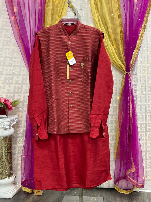 Dark maroon kurta pajama with jacket