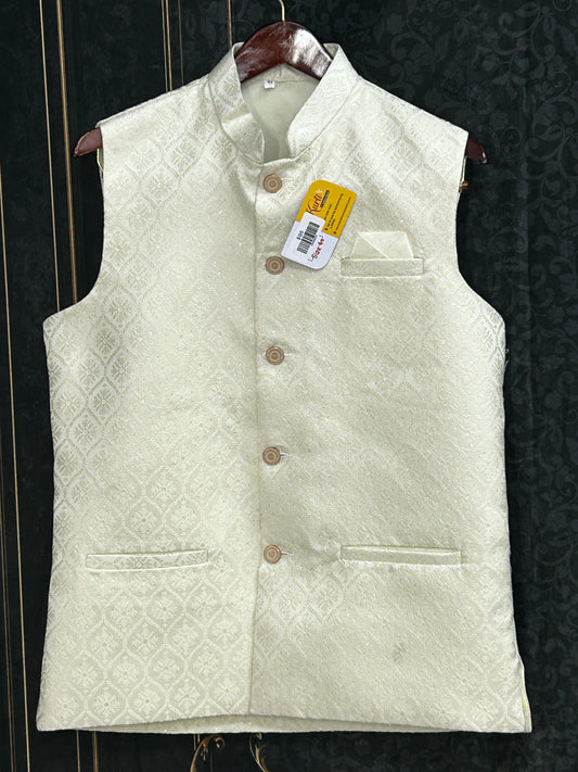 Silk vests for men | half jacket / kurta : off white - Kurti Connection USA