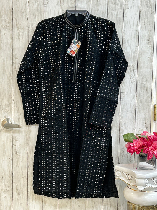 Black mirror work kurta pajama for men