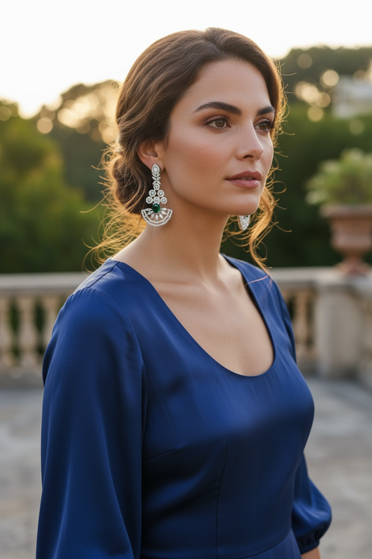 AD earrings with emerald green stone