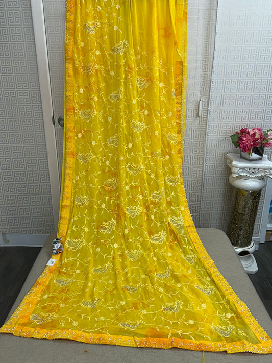 Chiffon saree with embroidery work