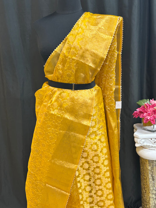 Tissue organza saree with all over jari weaving