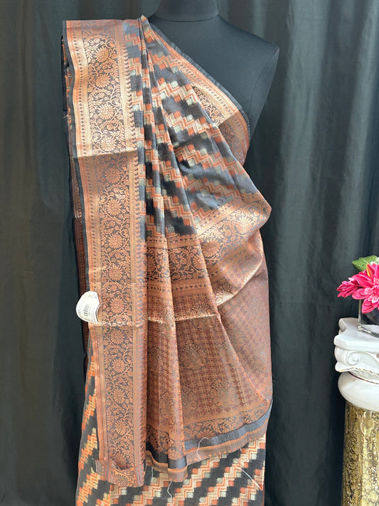 Copper jari saree