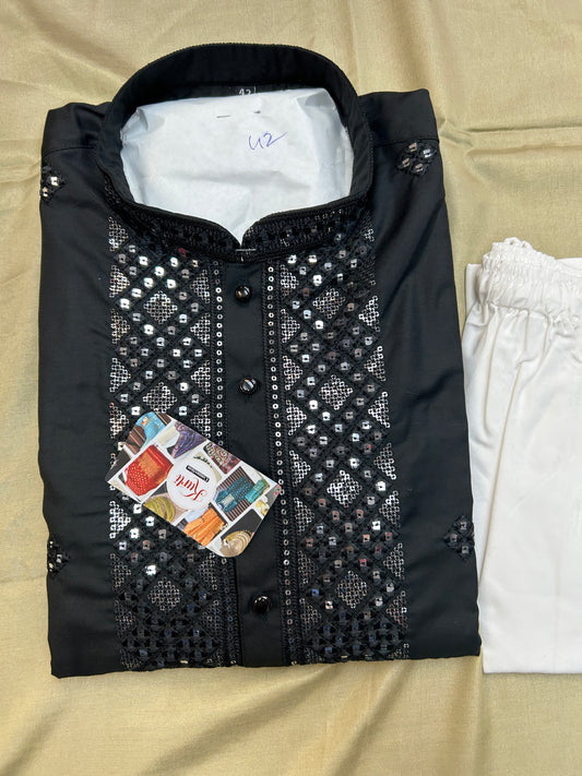 Silk kurta pajama set with mirror work