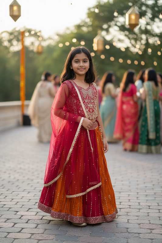 Girls Lehenga Choli Set - Kids Wedding Wear