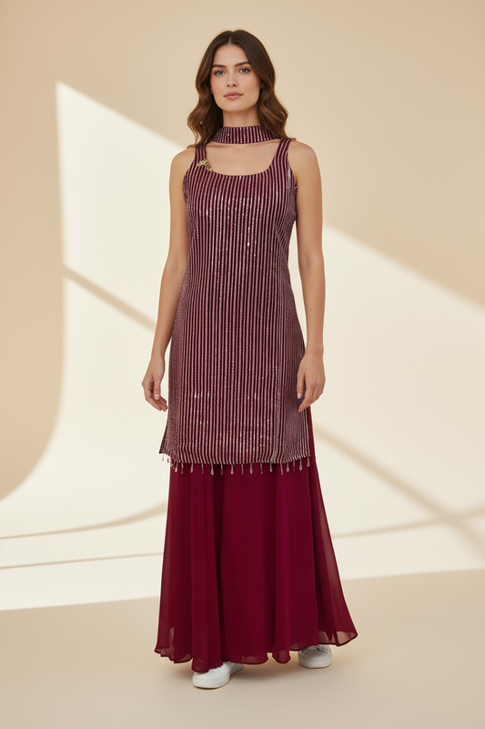 Chiffon sharara suit with sequin embroidery work