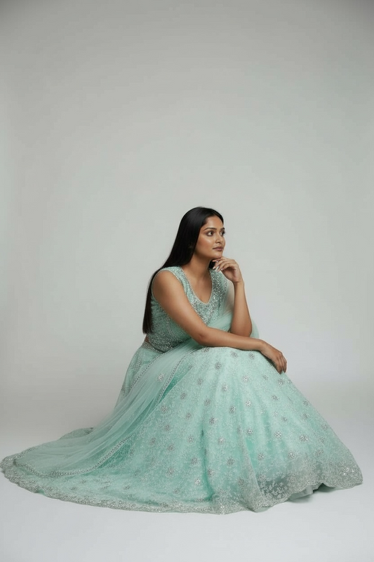 Indo western gown : pastel Green