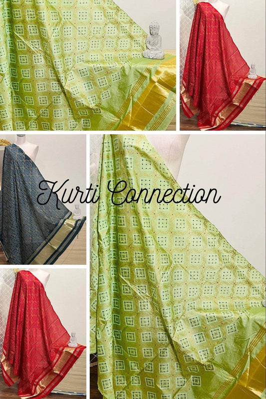 Bandhani print dupatta, cotton silk dupatta with bandhani print - Kurti Connection USA