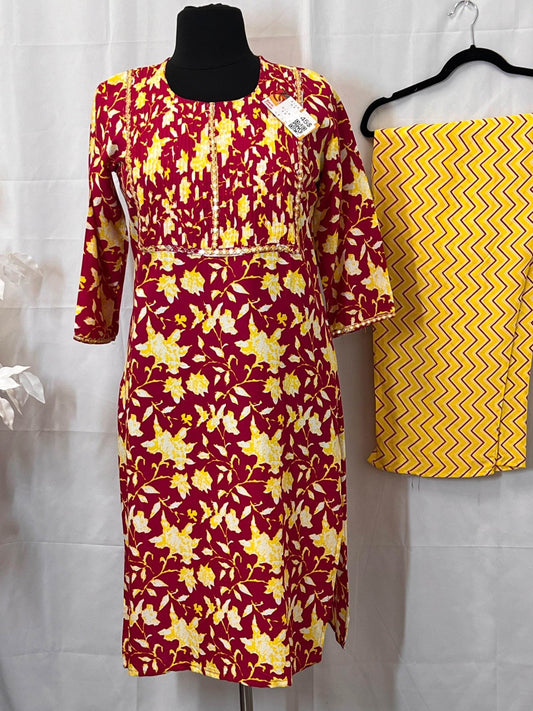 Pure cotton kurti pant set - Kurti Connection USA