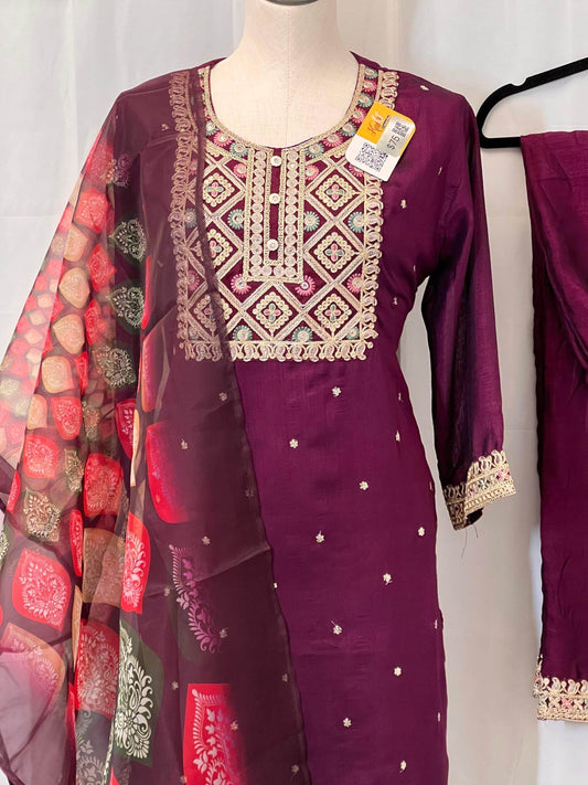 Soft silk kurti pant set | salwar suit - Kurti Connection USA