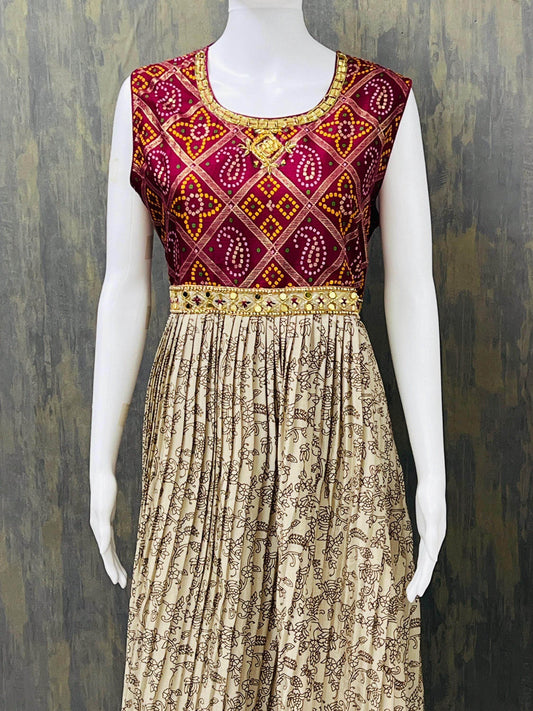 Crape silk kurti with bandhani print - Kurti Connection USA