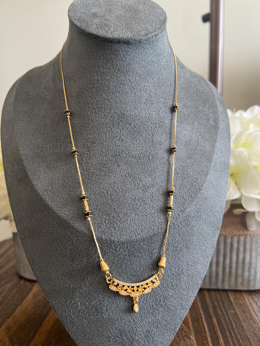 Gold Plated Black Beads Mangalsutra Necklace for Women | Minimal Indian Jewelry | Long Chain Everyday Ethnic Wear