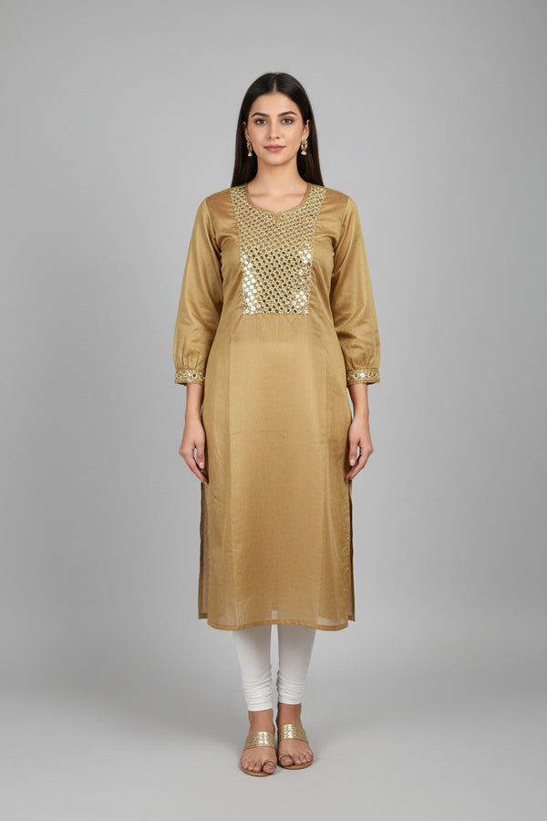 Chanderi silk kurti with mirror work
