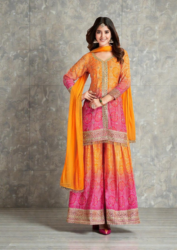 Rangeela : Bandhani silk sharara suits