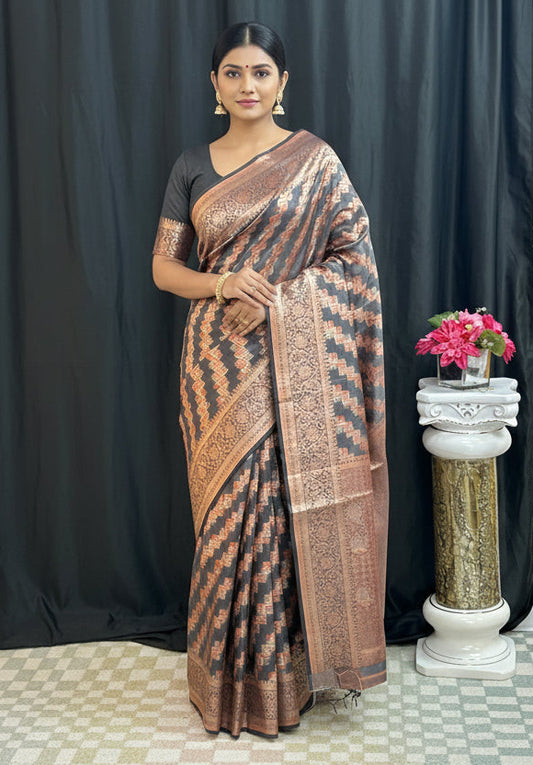 Copper jari saree